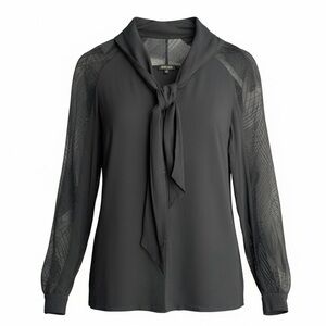 Escada Long Sleeve 100% Silk Lace Sheer Front Tie Button Up Blouse Size 32 XS 2